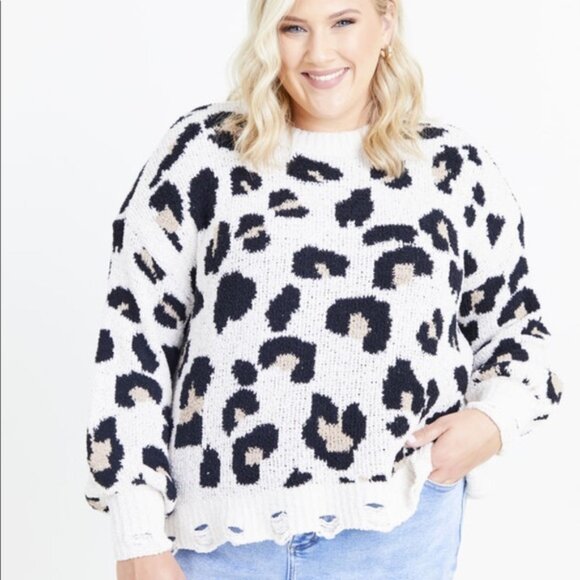 A Beautiful Soul | Destructed Leopard Sweater | Plus Size 1X - Picture 1 of 9
